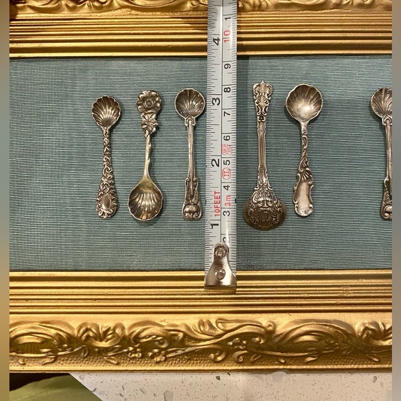 Sterling Silver Salt Spoon Collection (8) mounted Gold Frame Wall Art - Picture 3 of 5